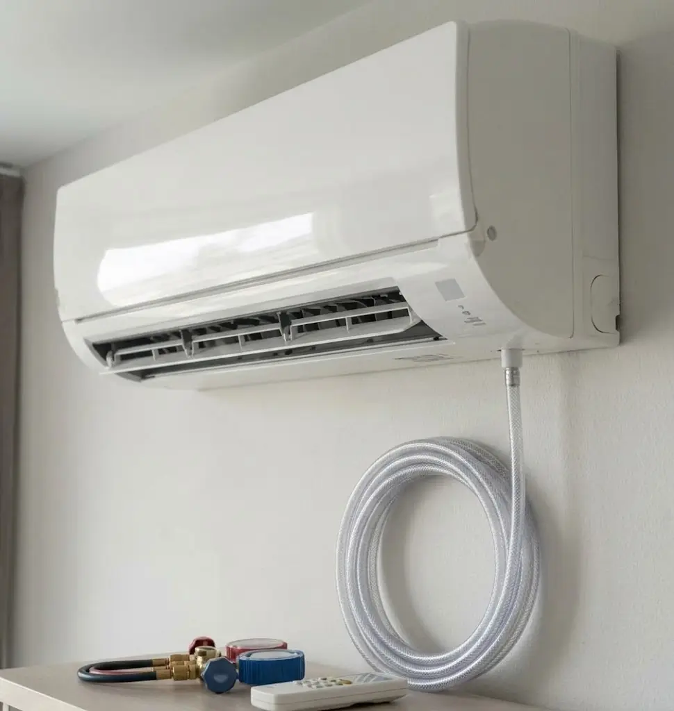 Split instalado em ambiente residencial com equipamentos de manutenção